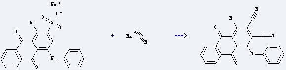 Acid blue 25 is used to produce 1-amino-9,10-dioxo-4-phenylamino-9,10-dihydroanthracene-2,3-dicarbonitrile by reaction with hydrocyanic acid; sodium salt.